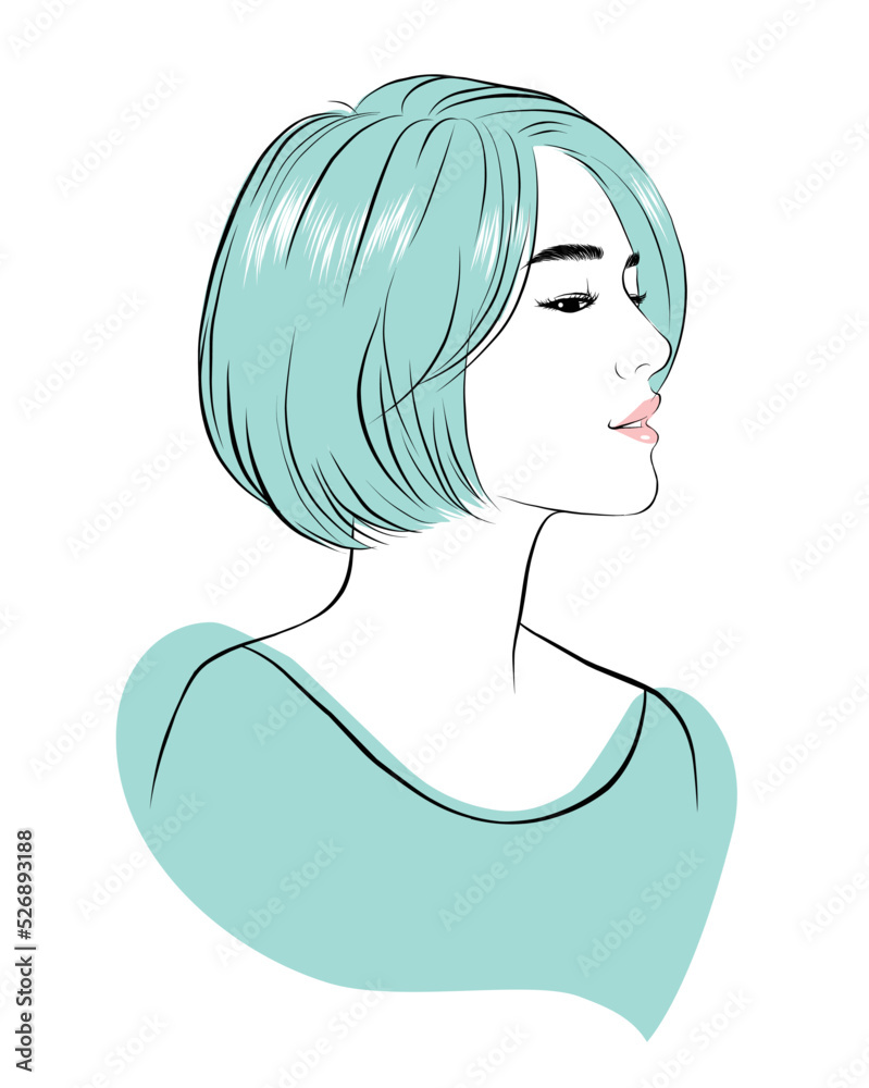 Beauty Woman Portrait. Closeup Of Beautiful Happy Girl With Perfect Smile, White Teeth Smiling. vector illustration isolated cartoon hand drawn. Line art Beauty Woman Portrait. Closeup Of Beautiful Happy Girl With Perfect Smile, White Teeth Smiling. vector illustration isolated cartoon hand drawn. Line art