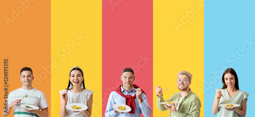 Set of people eating tasty ...