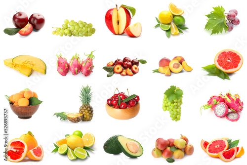 Fototapeta Naklejka Na Ścianę i Meble -  Set of different tasty fruits isolated on white