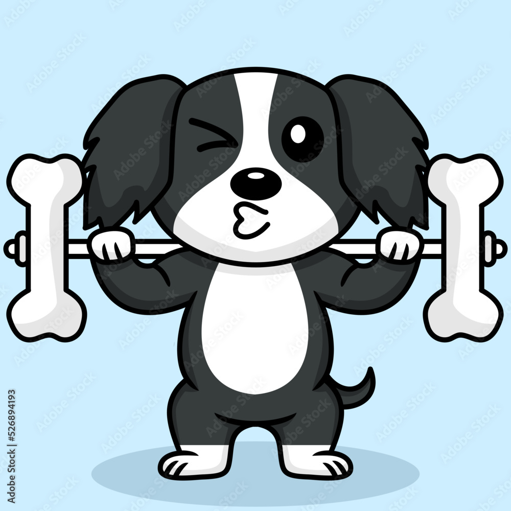 Vector illustration of premium cute dog doing bone lifting Vector illustration of premium cute dog doing bone lifting