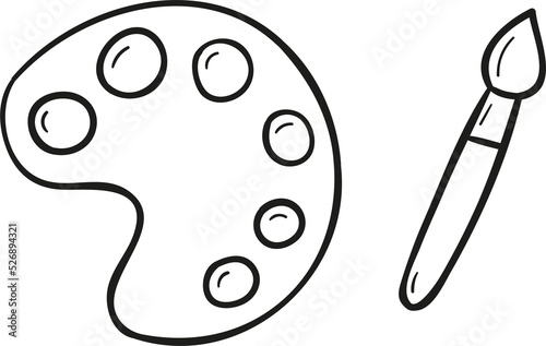 Paint brush with palette hand drawn outline style