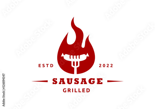 Illustration of sausage and fire, suitable for restaurant, cafe, and other logos.