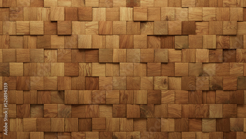 Wallpaper Mural Wood Tiles arranged to create a Natural wall. Square, 3D Background formed from Timber blocks. 3D Render Torontodigital.ca