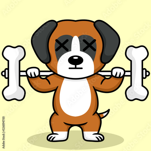 Vector illustration of premium cute dog doing bone lifting