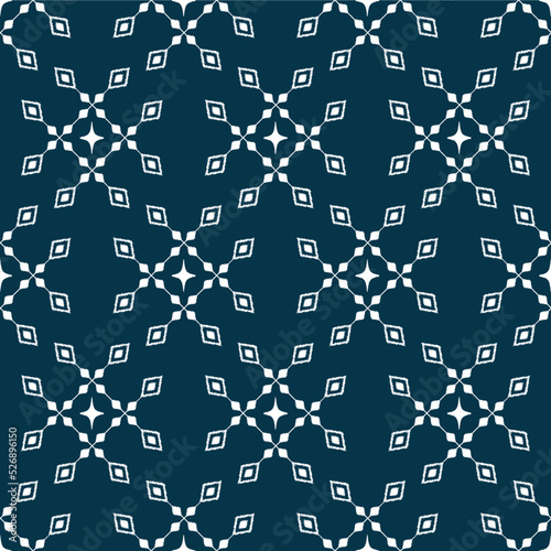 Ikat ethnic background vector. Seamless pattern of white geometric shapes on dark blue background.