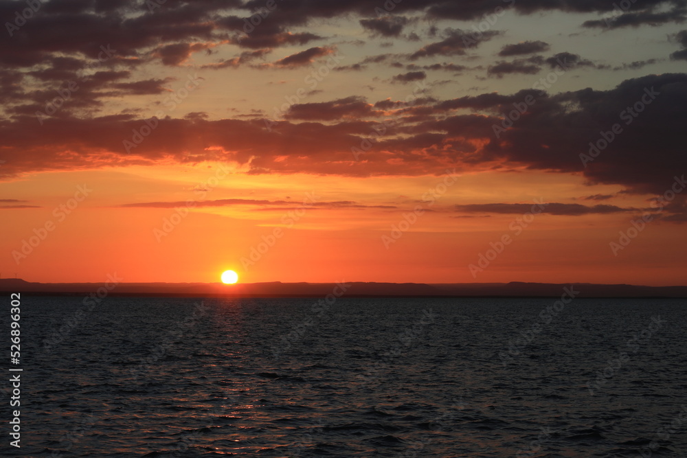 Beautiful sunset over the sea in the bay of La Paz in Mexico