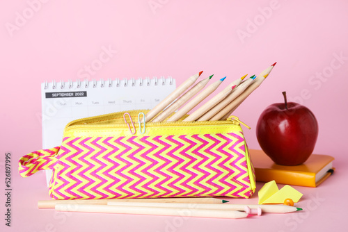 Case with pencils, paper pl...