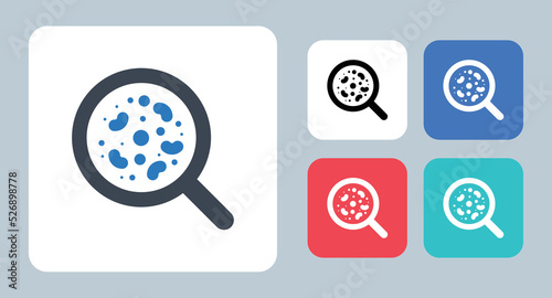 Search Virus icon - vector illustration . Search, Virus, Bacteria, Disease, find, Epidemic, Infection, Magnifier, Magnify glass, Scan, zoom, sign, symbol, flat, icons .