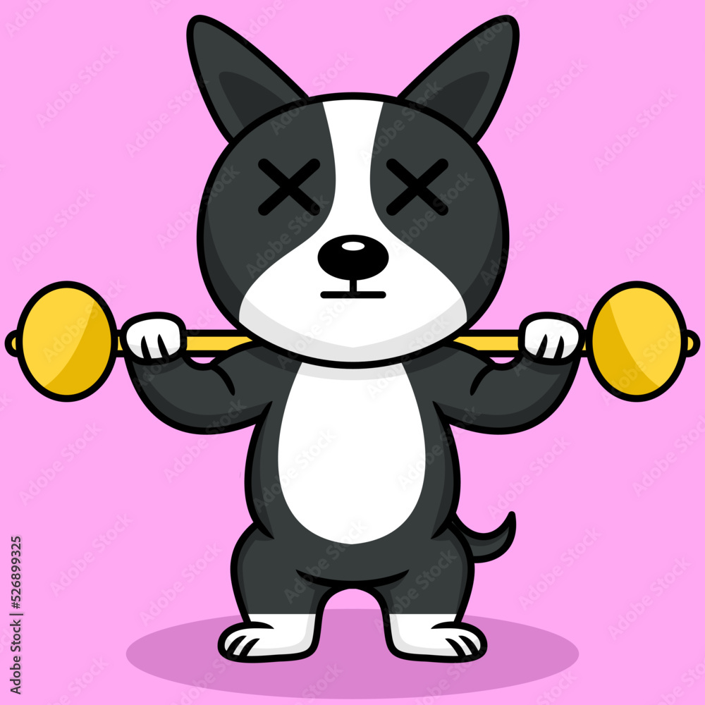Vector illustration of premium cute dog doing sport lifting gold Vector illustration of premium cute dog doing sport lifting gold
