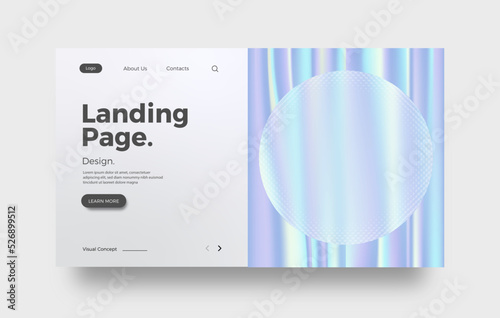 Landing page concept with holographic color and glass effect