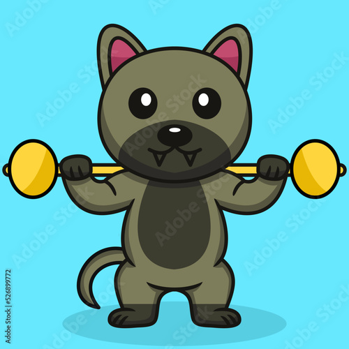 Vector illustration of premium cute dog doing sport lifting gold