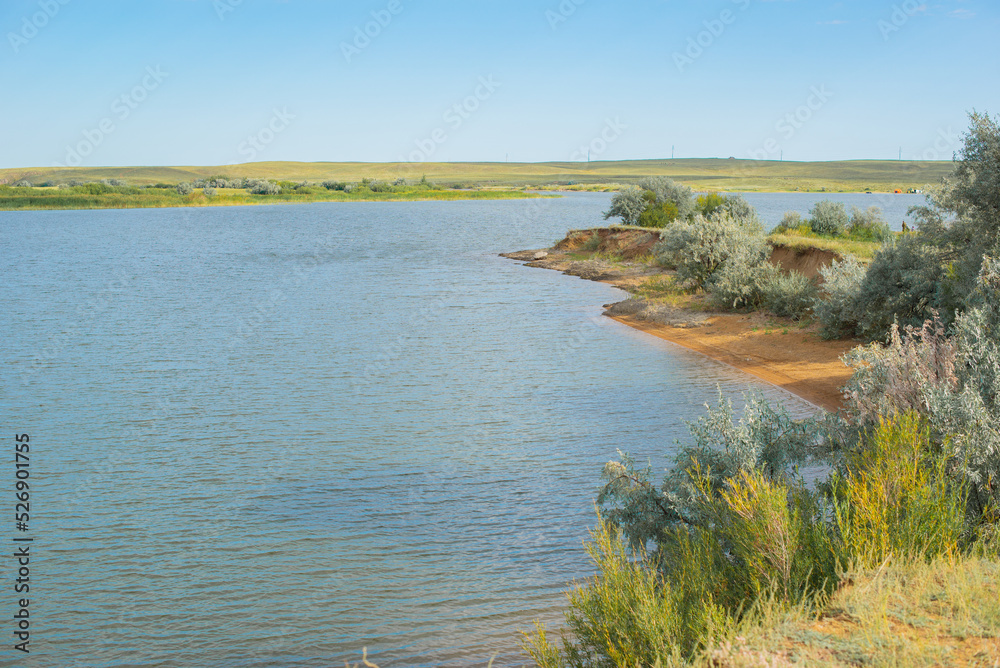 beautiful landscape of seleta river and beach in Kazakhstan