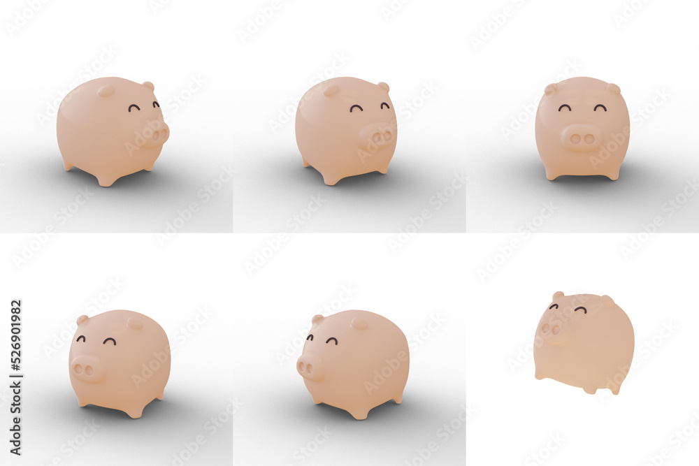 3d illustration of turntable view of piggy saving bank transparent background. 3d illustration of turntable view of piggy saving bank transparent background.