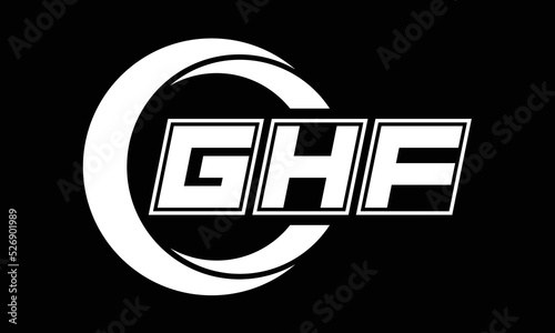 GHF three-letter circle logo design. custom font black and white logo vector template | abstract logo | word mark logo | letter mark logo | business logo | minimalist logo | font logo | photo