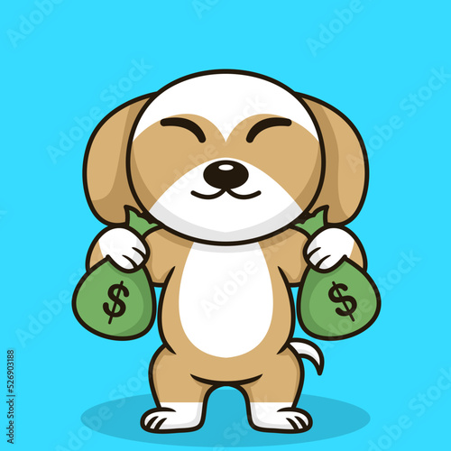 Vector illustration of premium cute dog carrying a sack