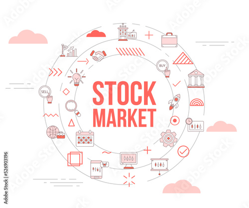stock market concept with icon set template banner and circle round shape