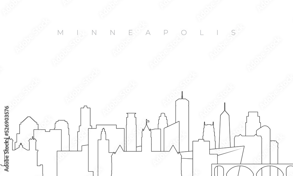 Outline Minneapolis skyline. Trendy template with Minneapolis buildings and landmarks in line style. Stock vector design.