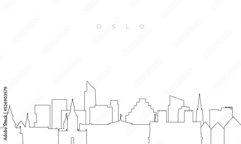 Outline Oslo skyline. Trendy template with Oslo buildings and landmarks in line style. Stock vector design.