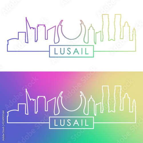 Lusail skyline. Colorful linear style. Editable vector file.