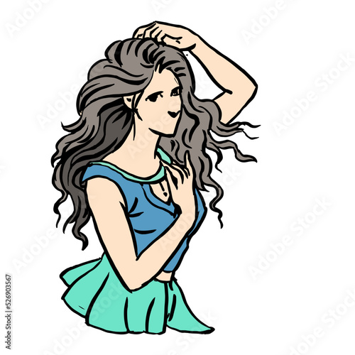 girl in a blue dress vector for illustration card decoration