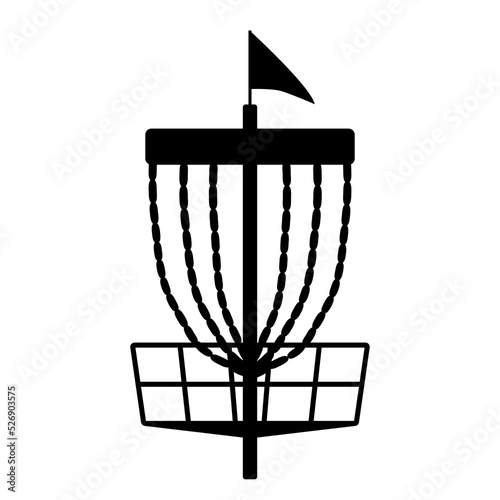 Disc golf basket with flag icon. Vector outline illustration isolated on white background