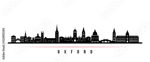 Oxford skyline horizontal banner. Black and white silhouette of Oxford, UK. Vector template for your design.