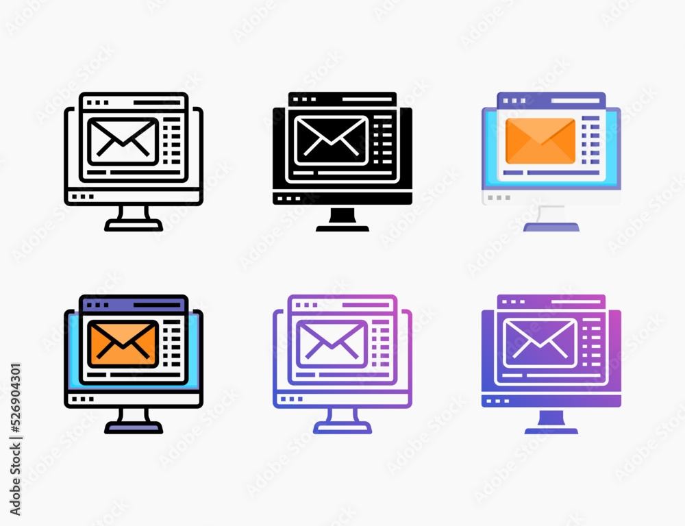 Web Mail icon set with different styles. Style line, outline, flat, glyph, color, gradient. Can be used for digital product, presentation, print design and more. Web Mail icon set with different styles. Style line, outline, flat, glyph, color, gradient. Can be used for digital product, presentation, print design and more.