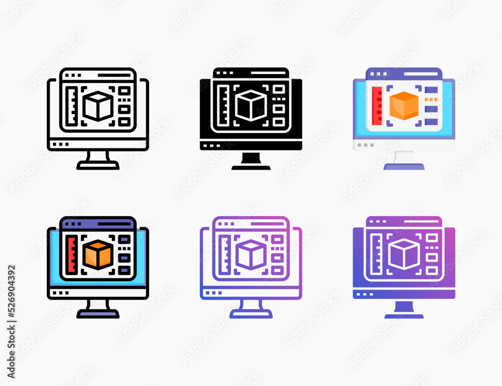 3D Design icon set with different styles. Style line, outline, flat, glyph, color, gradient. Can be used for digital product, presentation, print design and more. 3D Design icon set with different styles. Style line, outline, flat, glyph, color, gradient. Can be used for digital product, presentation, print design and more.