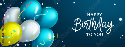 Birthday celebration vector design. Happy birthday to you text in blue background with balloon colors and confetti party elements for birth day greeting. Vector illustration.
