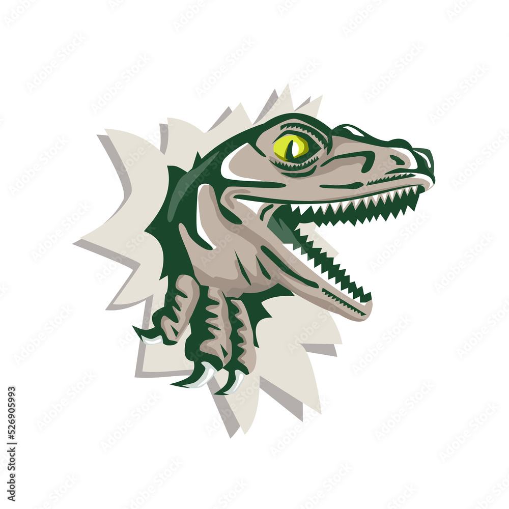 Fototapeta premium Raptor Head Breaking Out Wall Retro
