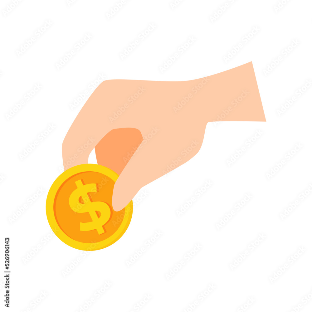 hand holding a dollar coin. business or financial vector illustration graphic asset. hand holding a dollar coin. business or financial vector illustration graphic asset.