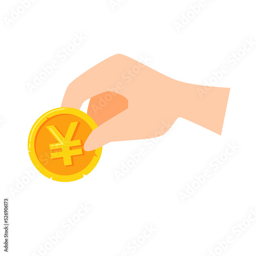 hand holding a japanese yen coin. business or financial vector illustration graphic asset.