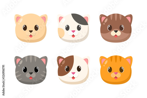 Set of cute cat head vector illustration