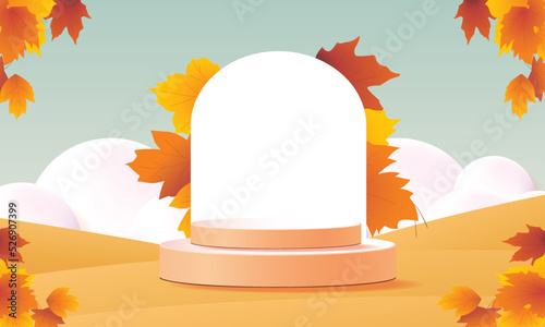 podium stage autumn season paper art colorful for show banner sale vector illustation