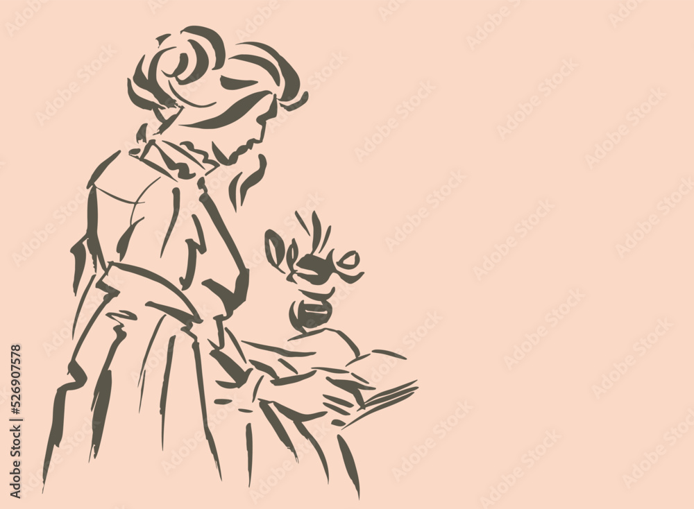 woman reading vector for card illustration decoration