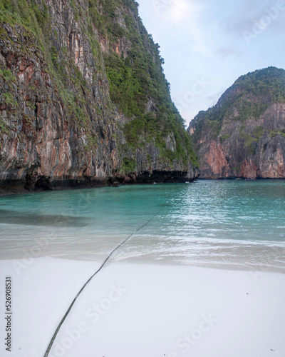 Rope leading into sea at Maya Bay, Thailand