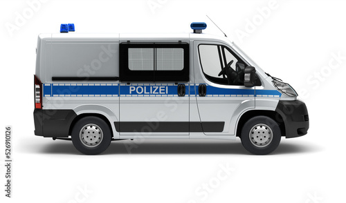 Fototapeta Naklejka Na Ścianę i Meble -  Mannschaftswagen der Polizei in der Seitenensicht - 3D Visualisierung