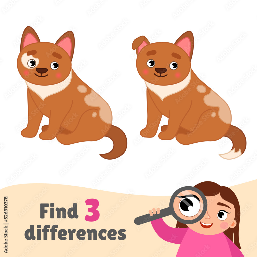 Find differences.  Educational game for children. Cartoon vector illustration cute puppy.