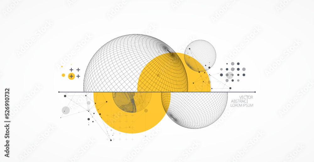 Sphere  theme with connected lines in technology style background. Wireframe illustration. Abstract 3d grid design. - obrazy, fototapety, plakaty 