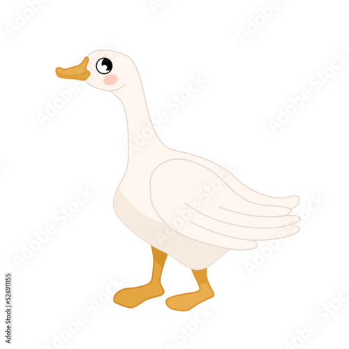 Vector  illustration of cartoon cute goose isolated on white background. Farm animals collection. 