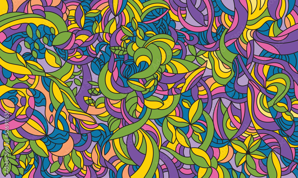 Fototapeta premium floral leaf pattern background doodle drawing vector illustration