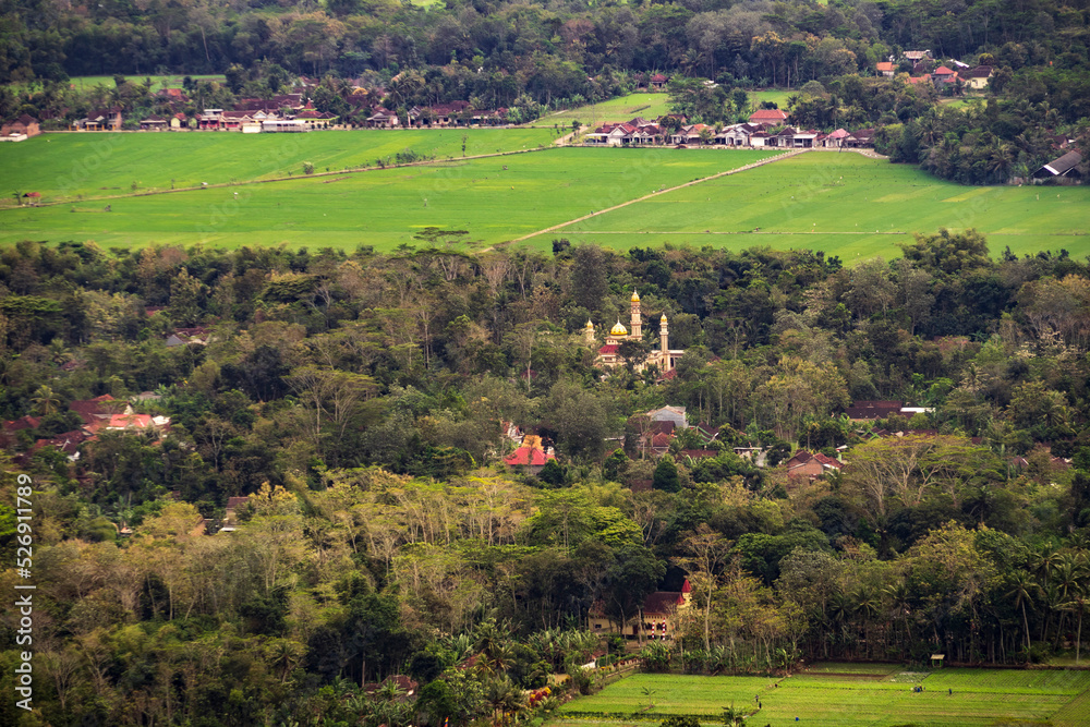 Obraz premium Landscape Arial view of village in Trenggalek, East Java, Indonesia