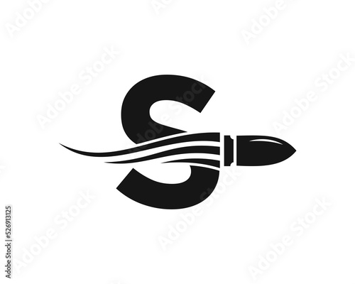 Initial Letter S Shooting Bullet Logo With Concept Weapon For Safety and Protection Symbol