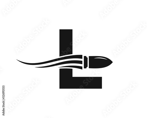 Initial Letter L Shooting Bullet Logo With Concept Weapon For Safety and Protection Symbol