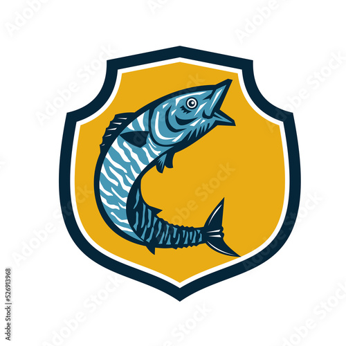 Fototapeta Naklejka Na Ścianę i Meble -  Wahoo Fish Jumping Shield Retro