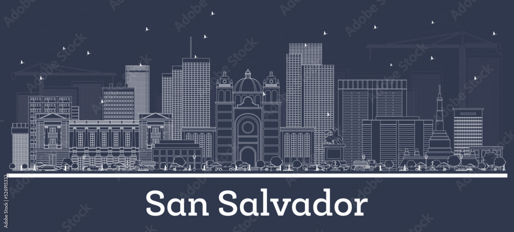 Outline San Salvador Skyline with White Buildings.
