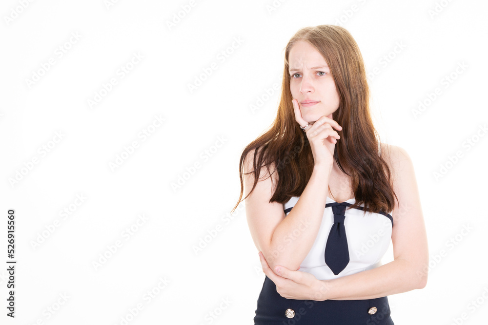 portrait beautiful young woman model looking side posing arms crossed against white copy space wall portrait beautiful young woman model looking side posing arms crossed against white copy space wall
