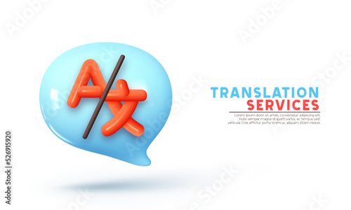 Translation online service. translation text from foreign Language Realistic 3d concept design. vector illustration