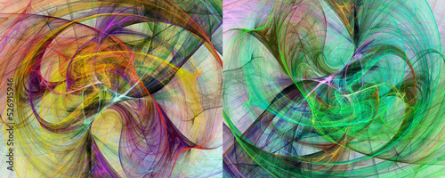 Colorful swirls on a light background. Set of abstract fractal backgrounds. 3d rendering. 3d illustration. photo