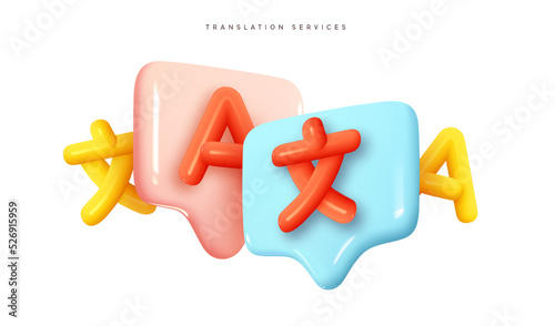 Translation online service. Realistic 3d design element In plastic cartoon style. Icon isolated on white background. Vector illustration